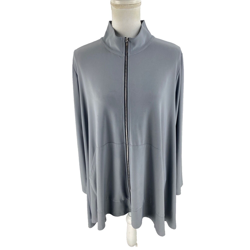 Sun Kim Womens M Swing Full Zip Mock‎ Neck Flowy Jacket Long Sleeve Gray